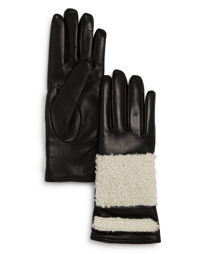 Bloomingdale's Shearling Trim Leather Gloves - 100% Exclusive In Black Ivory