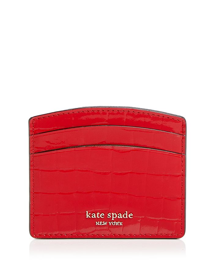 Kate Spade New York Sylvia Croc-embossed Card Case In Hot Chili/gold