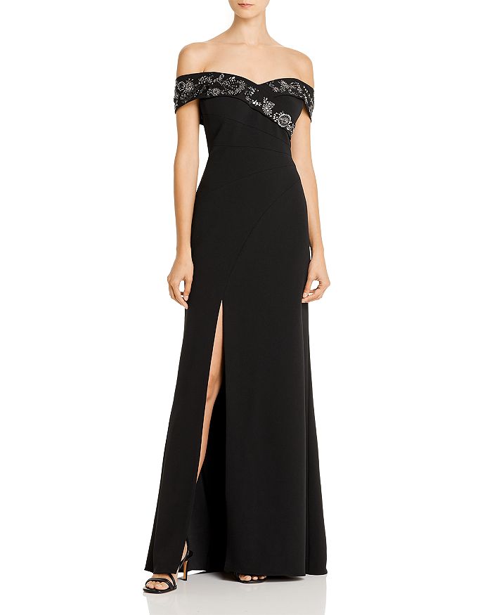 AIDAN MATTOX EMBELLISHED OFF-THE-SHOULDER GOWN,MD1E204616