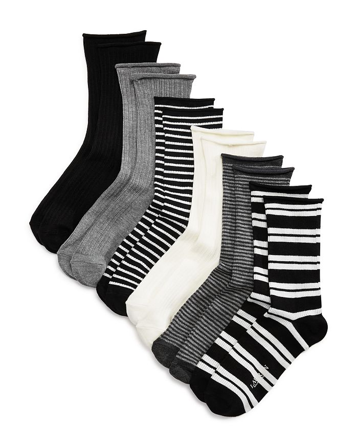 Ralph Lauren Ribbed Double Striped Socks, Set Of 6 In Black Assorted