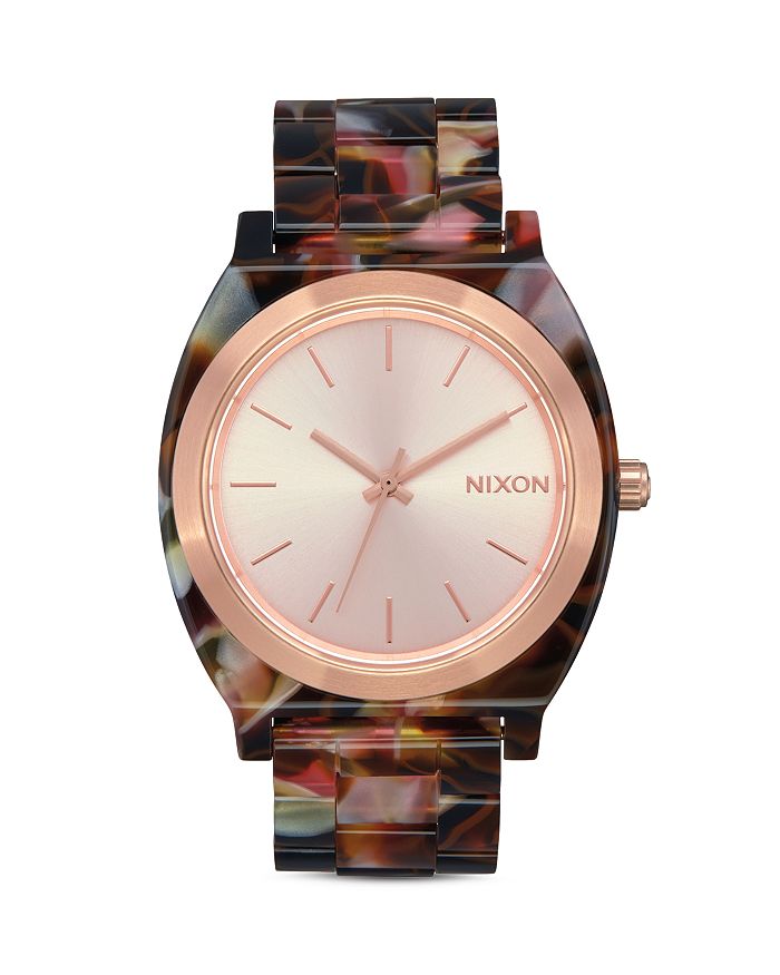 Shop Nixon The Time Teller Acetate Watch, 40mm In Pink Tortoise