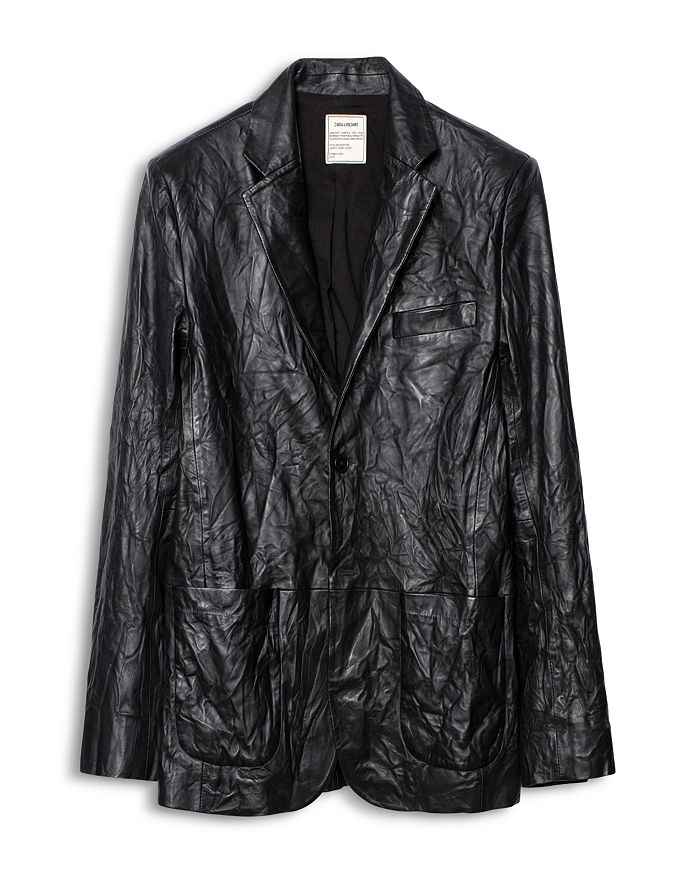 Zadig & Voltaire Volta Crinkled Leather Blazer In Black | ModeSens