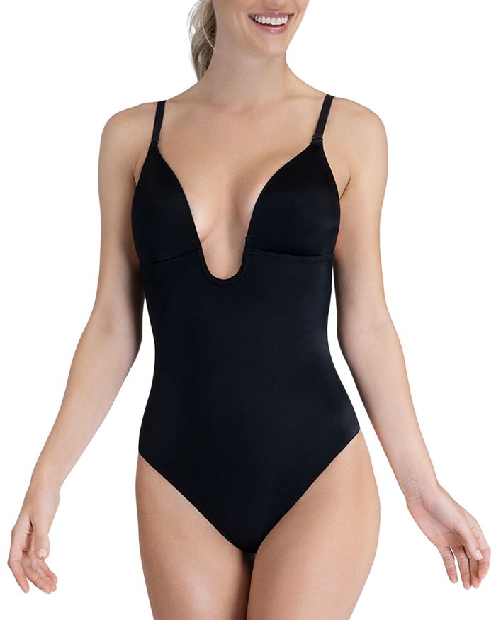 Shop Spanx Suit Your Fancy Plunge Low Back Thong Bodysuit In Very Black