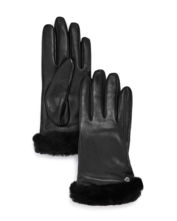 UGG SHORTY SHEARLING-CUFF LEATHER TECH GLOVES,19033