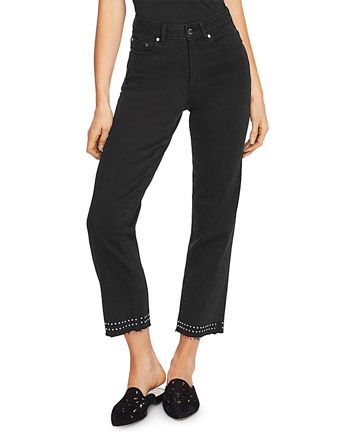 VINCE CAMUTO STUDDED CROPPED STRAIGHT-LEG JEANS IN JET BLACK,9059303