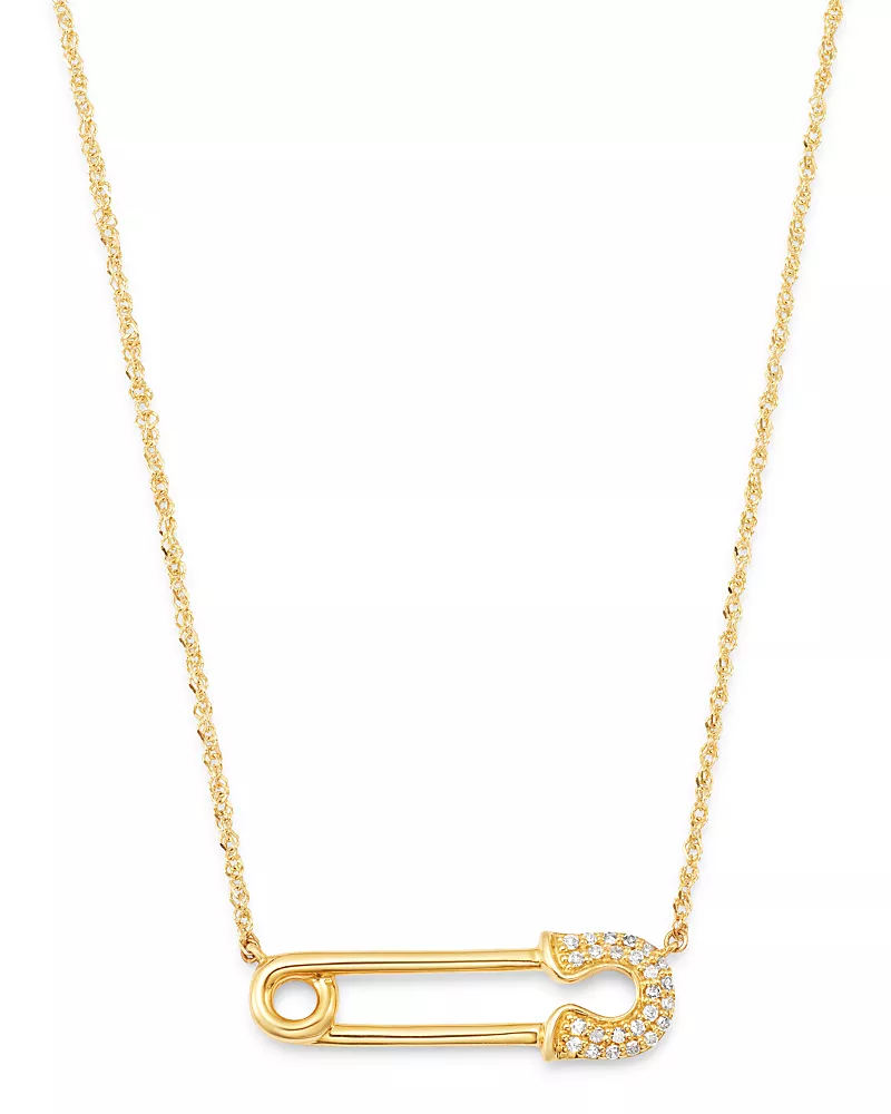 Bloomingdale's Fine Collection Diamond Safety Pin Pendant Necklace in 14K Yellow Gold, 0.10 tcw