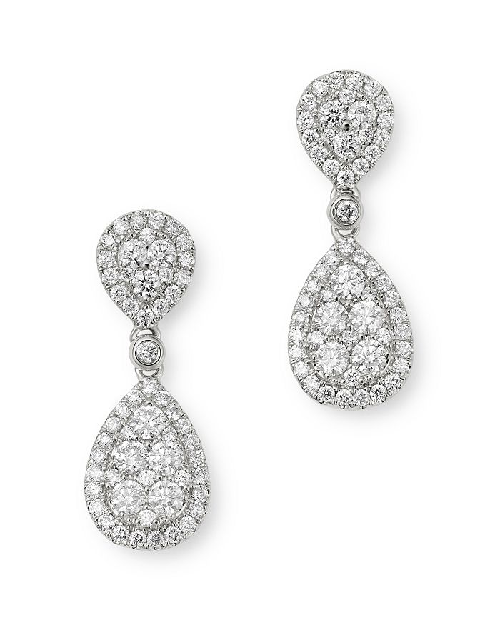 Bloomingdale's Cluster Diamond Drop Earrings In 14k White Gold, 1.25 Ct