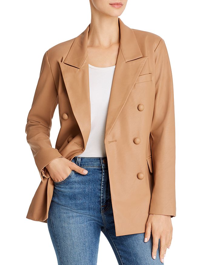 double breasted faux leather jacket
