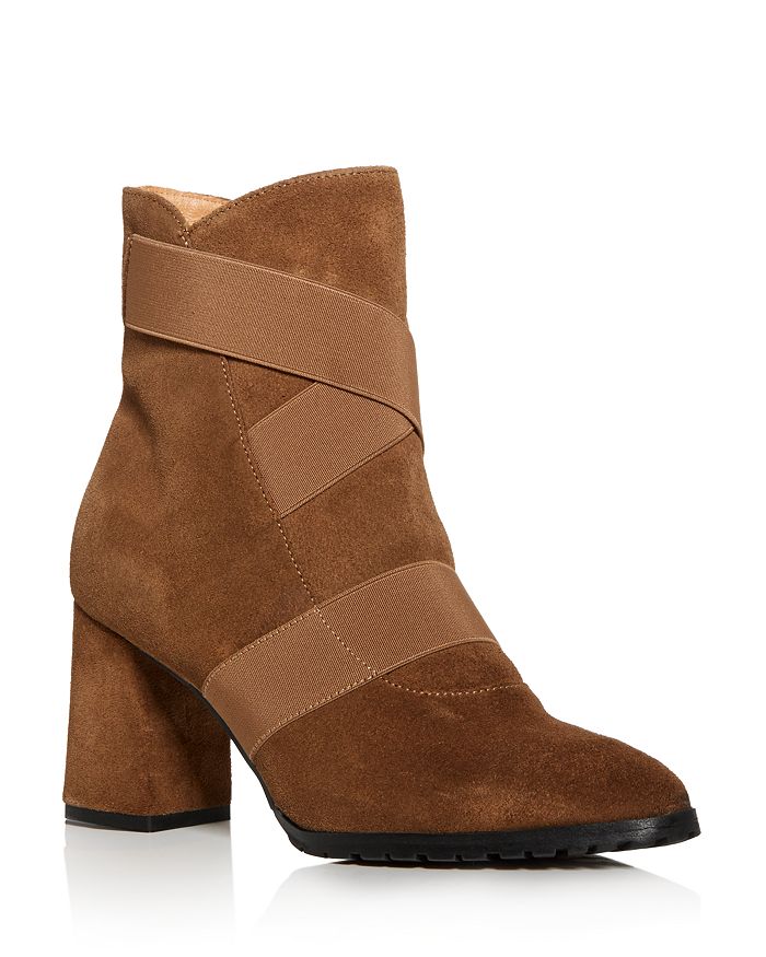 Andre Assous Women's Porter Strappy Pointed-toe Block-heel Booties In Tobacco Suede