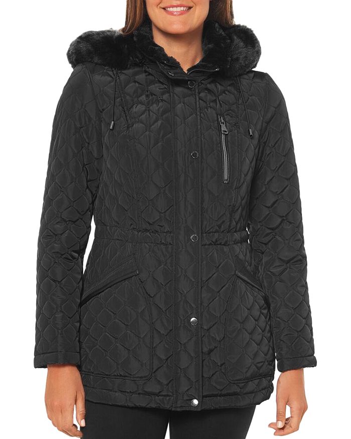 Vince Camuto Faux Fur-lined Hood Puffer Coat In Black