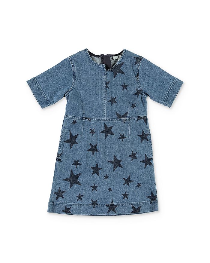 STELLA MCCARTNEY STELLA MCCARTNEY GIRLS' STAR PRINT DENIM DRESS - LITTLE KID, BIG KID,566846 SNK41