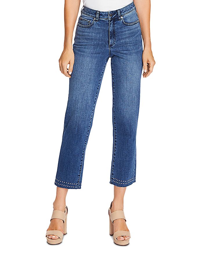 VINCE CAMUTO STUDDED HIGH-RISE CROP STRAIGHT JEANS IN SPECTRUM BLUE,9059301