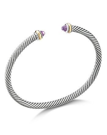 David Yurman - Sterling Silver & 18K Yellow Gold Cable Cuff Bracelet with Amethyst