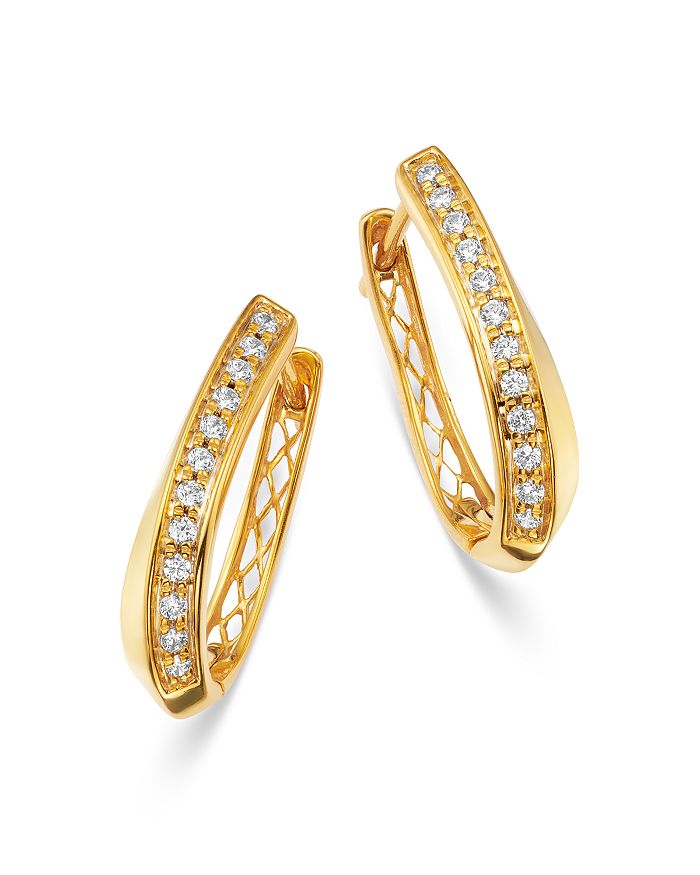 Bloomingdale's Diamond Twisted Oval Hoop Earrings In 14k Yellow Gold, 0.25 Ct. T.w. - 100% Exclusive In White/gold