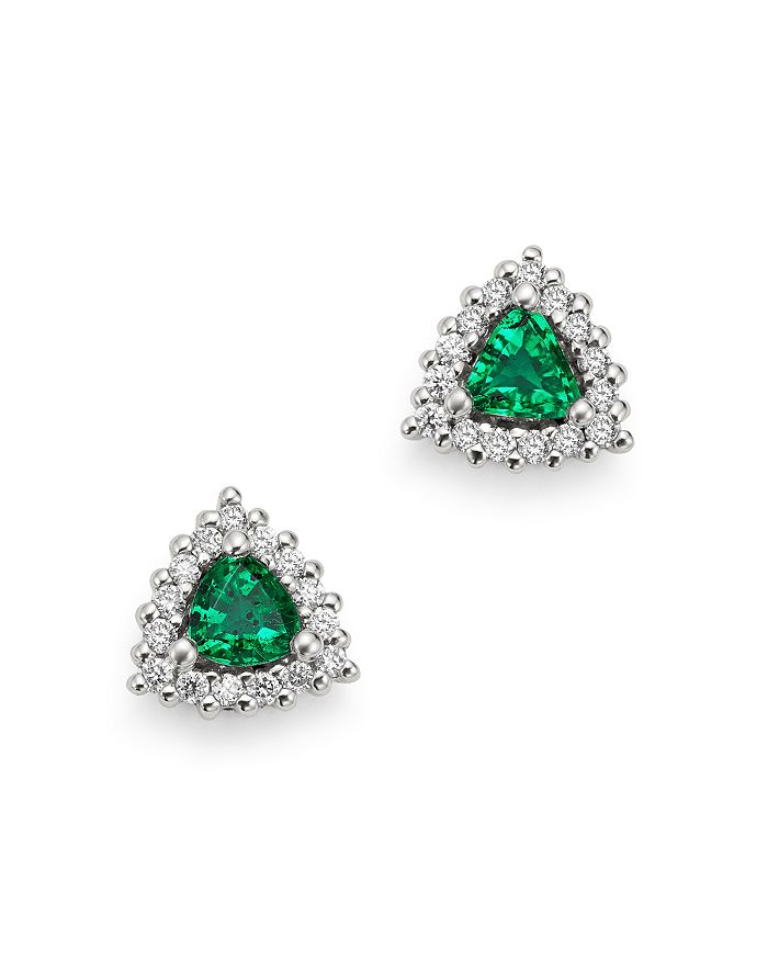 Bloomingdale's Trilliant-cut Emerald & Diamond Stud Earrings In 14k White Gold - 100% Exclusive In Green/white