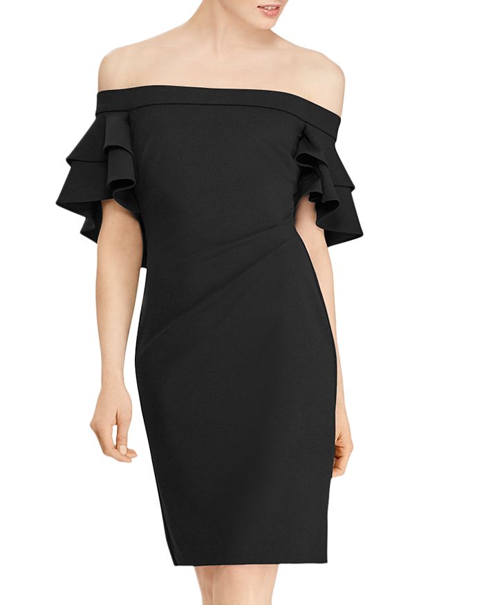 Ralph Lauren Lauren  Tiered Capelet Off-the-shoulder Dress In Black