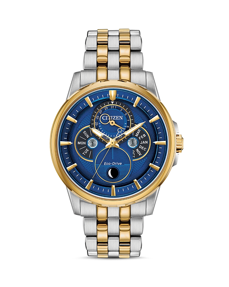 Citizen Calendrier Moonphase Two-Tone Link Bracelet Watch, 44mm