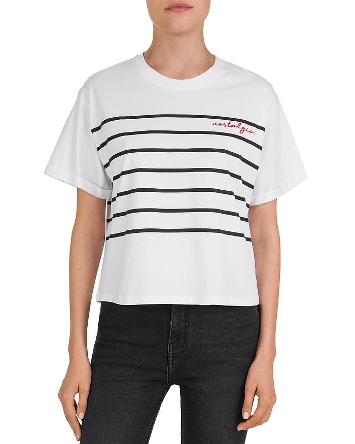 THE KOOPLES STRIPED NOSTALGIC EMBROIDERED TEE,FTSC19001K