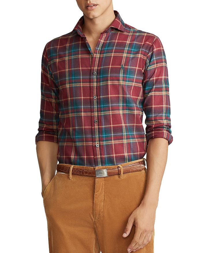 Polo Ralph Lauren Classic Fit Plaid Twill Shirt In Berry / Green 