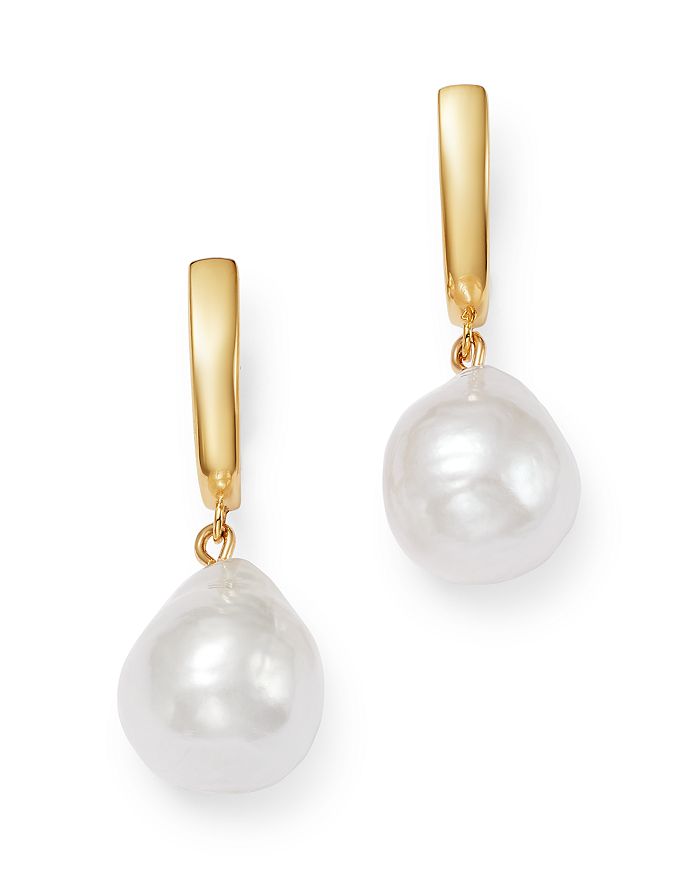 Gold hooks verdigris 13-14MM HUGE baroque pearl earrings 18K GOLD  dangler 