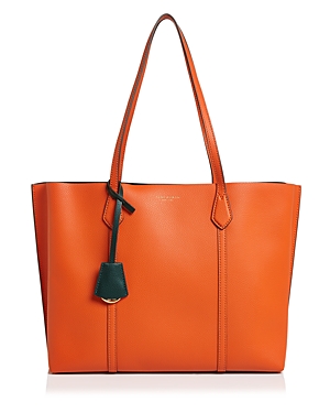 Click to view more detailed imagery on our partner's website Tory Burch Perry Leather Tote In Canyon Orange/Gold