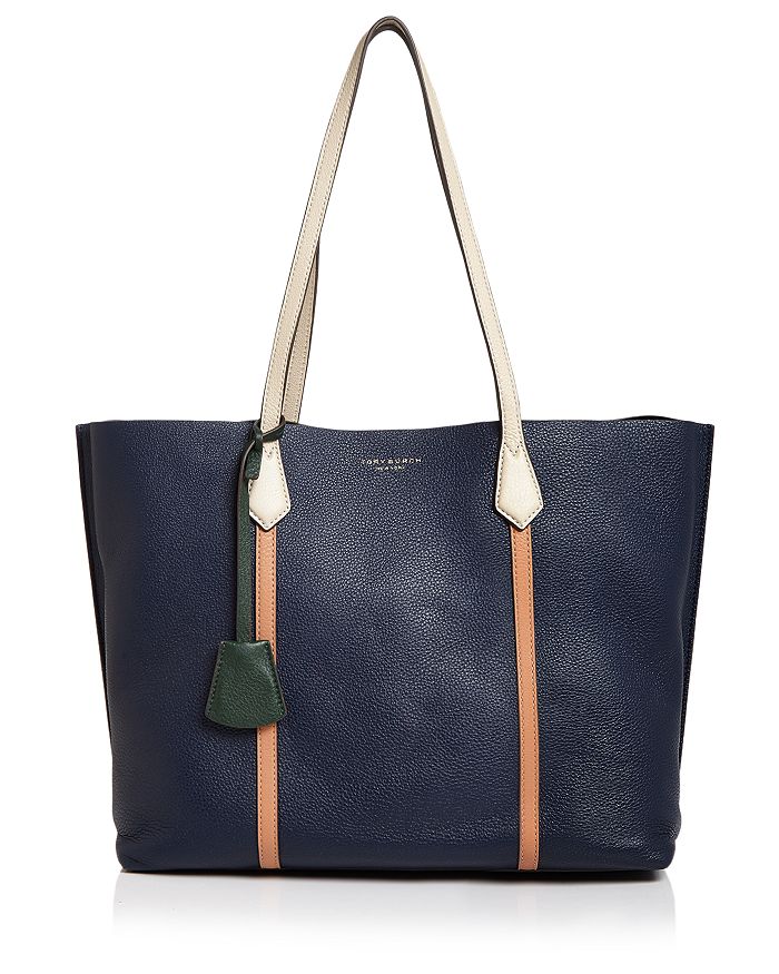 Tory Burch Perry Leather Tote In Royal Navy/gold
