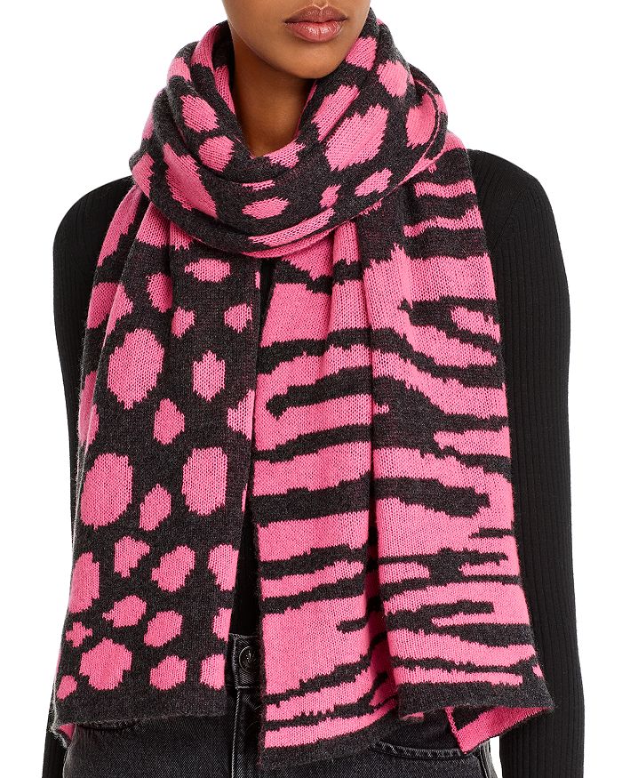 Aqua Cashmere Mixed Animal Print Scarf - 100% Exclusive In Charcoal/pink
