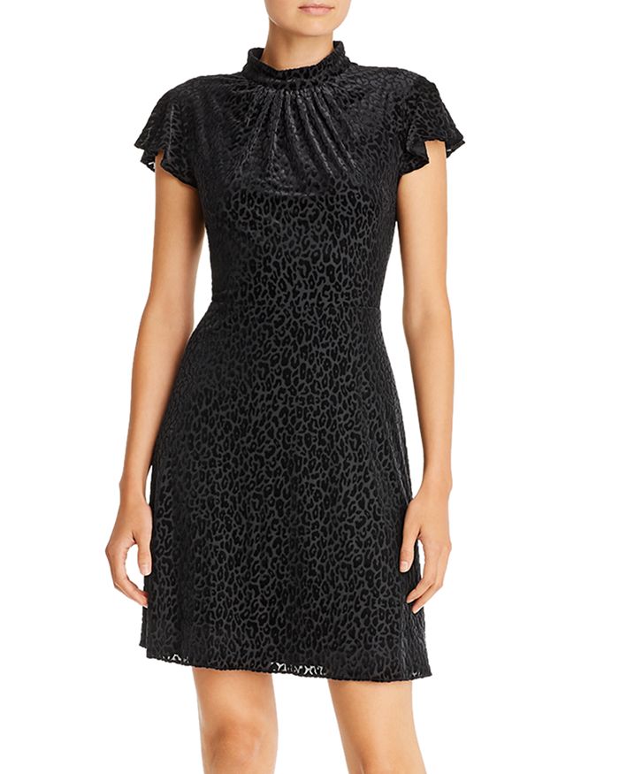 Adrianna Papell Velvet Leopard Fit-and-flare Dress In Black