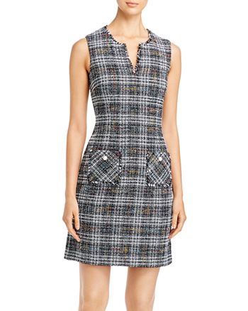 KARL LAGERFELD PARIS Frayed Tweed Pocket Dress | Bloomingdale's