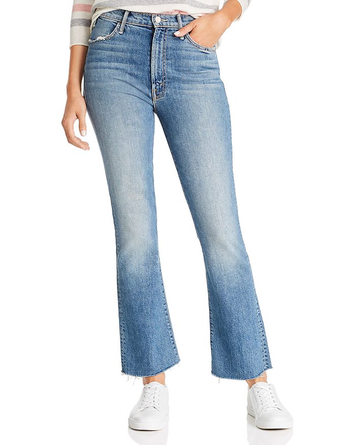 MOTHER THE HUSTLER HIGH-RISE FRAYED HEM ANKLE JEANS IN WE ALL SCREAM,1117-259