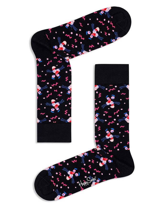 Happy Socks Pink Panther Eyes Crew Socks In Black/pink
