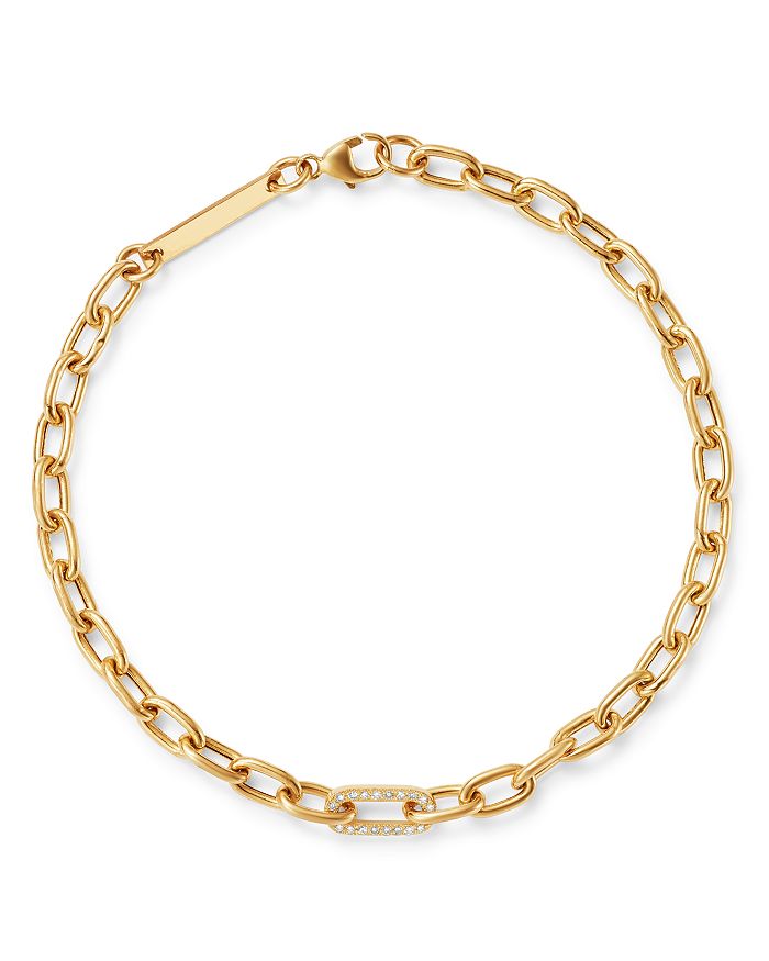 Zoë Chicco 14k Yellow Gold Heavy Metal Link Diamond Chain Bracelet In White/gold