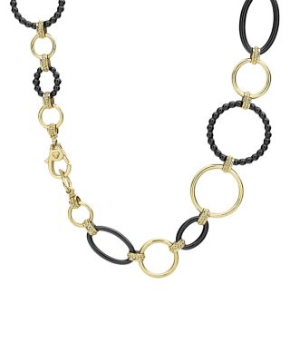 Meridian 18K Yellow Gold & Black Caviar Black Link Necklace, 18"