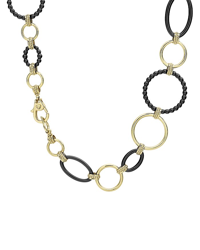 Lagos Meridian 18k Yellow Gold & Black Caviar Black Link Necklace, 18 In Black/gold