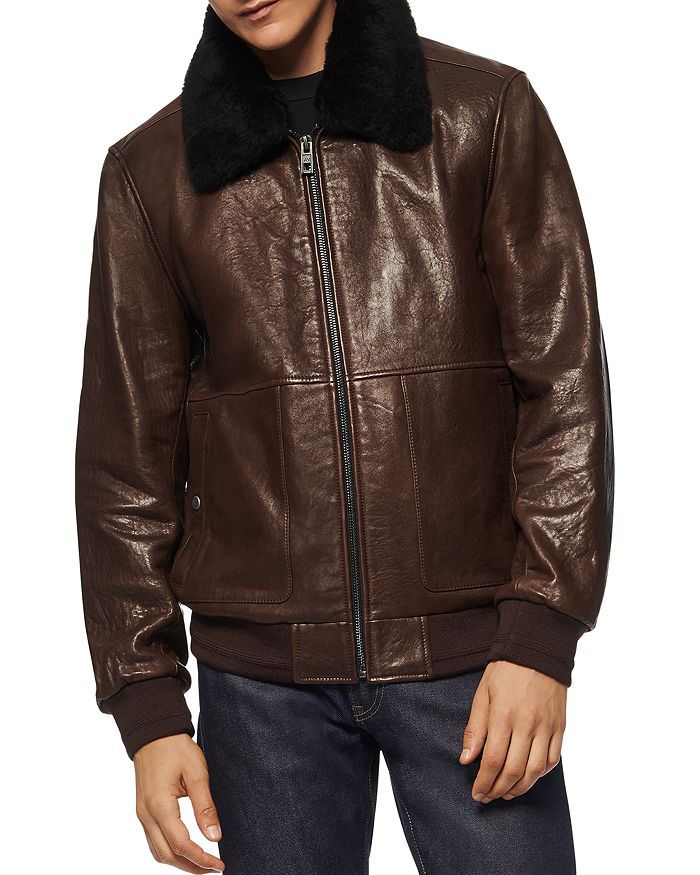 ANDREW MARC SHEARLING COLLAR BOMBER JACKET,AM9A2309