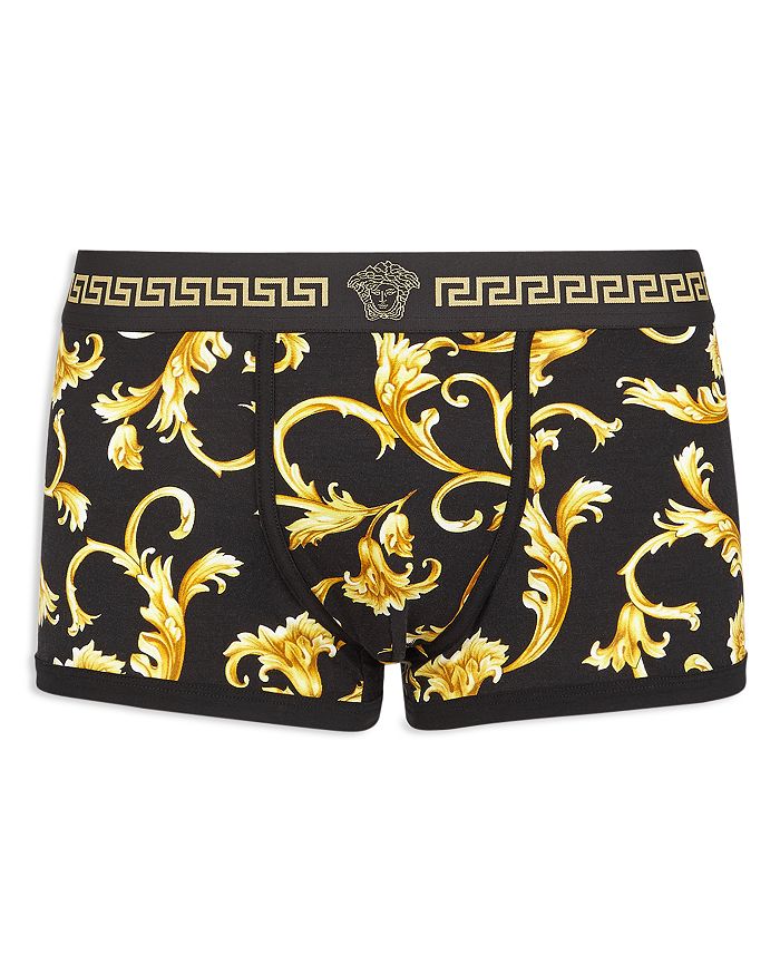 Versace Baroque-print Low-rise Trunks In Nero-oro