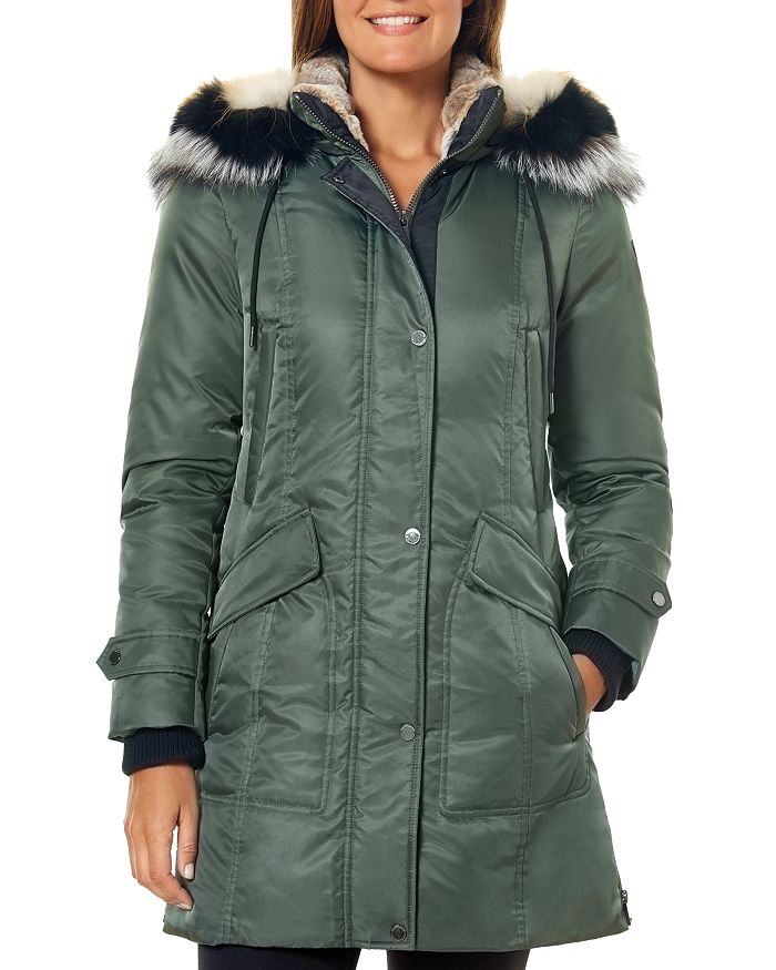 One Madison Tri-Colored Fur Trim Puffer Coat | Bloomingdale's