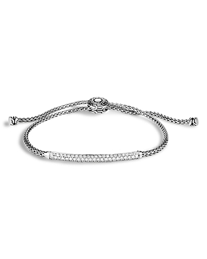 JOHN HARDY STERLING SILVER CLASSIC CHAIN PAVE DIAMOND PULL-THROUGH MINI CHAIN BRACELET