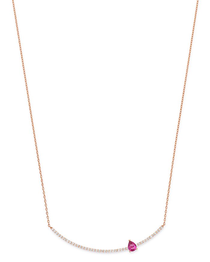 Own Your Story 14k Rose Gold Linear Red Garnet & Diamond Bar Pendant Necklace, 16-18 In Red/rose Gold