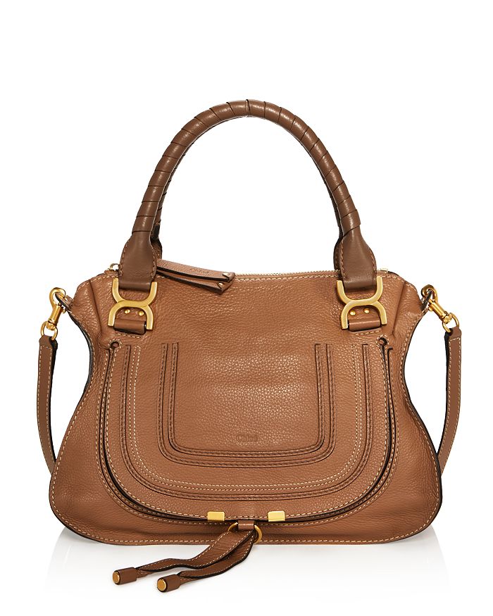 Chloé Marcie Medium Textured-leather Tote In Nut/brass