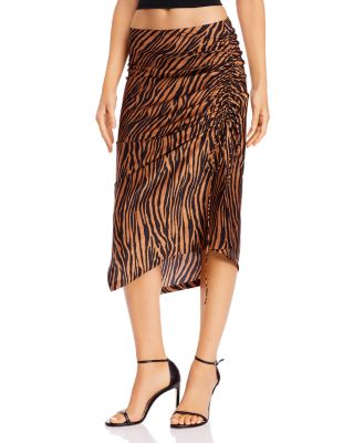 WAYF - Ruched Drawstring Tiger-Stripe Skirt