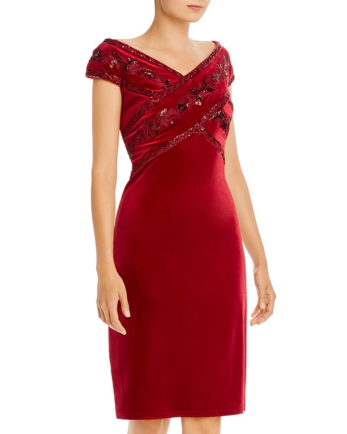 Tadashi Shoji Crisscross Velvet Sequin Dress - 100% Exclusive In Wine