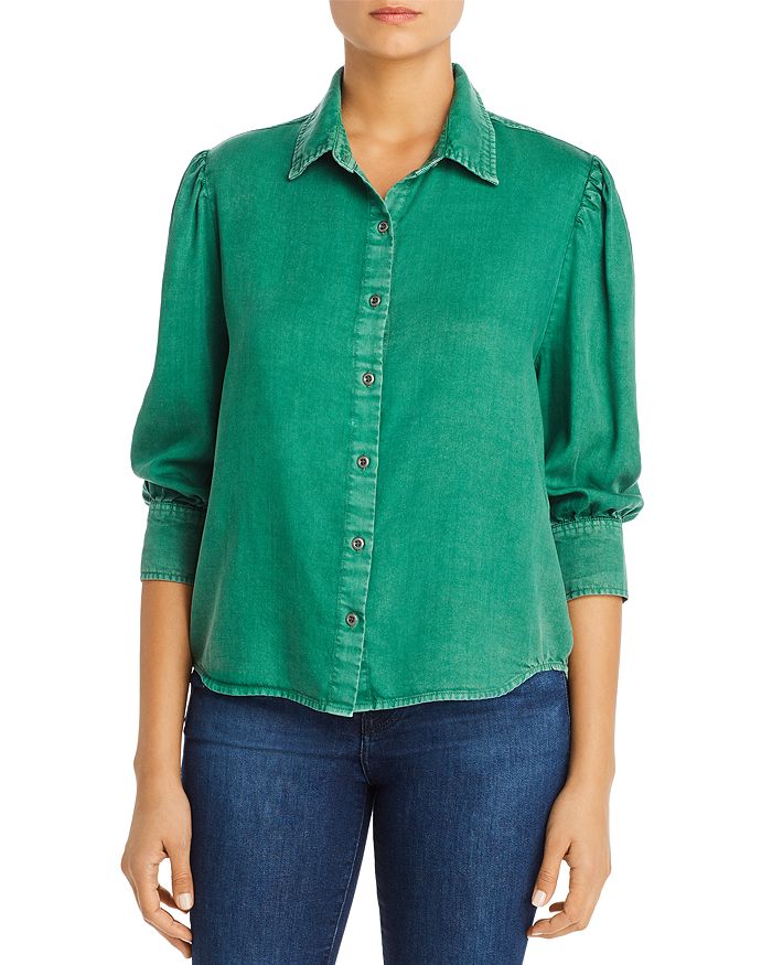 Billy T Chambray Pleat-shoulder Shirt In Pine
