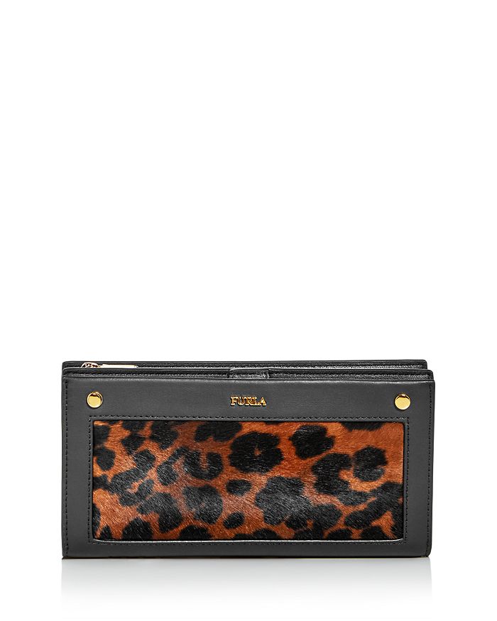 Furla Lady M Leopard Print Calf Hair Continental Wallet In Toni Natural