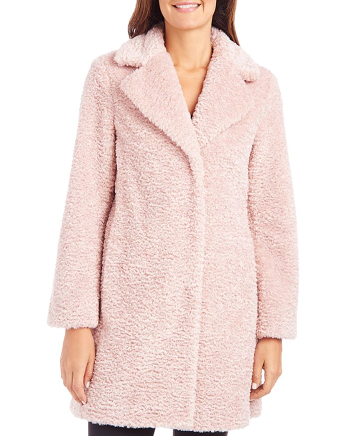 Vince Camuto Notched Collar Faux-fur Coat In Pink