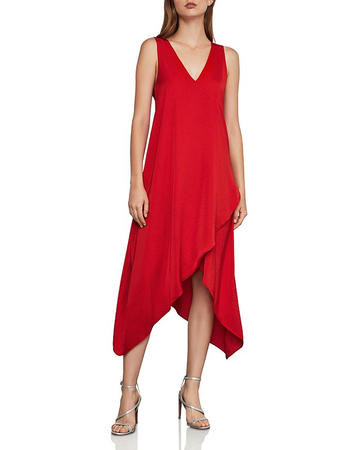 Bcbgmaxazria Handkerchief-hem Satin Midi Dress In Jewel Red | ModeSens