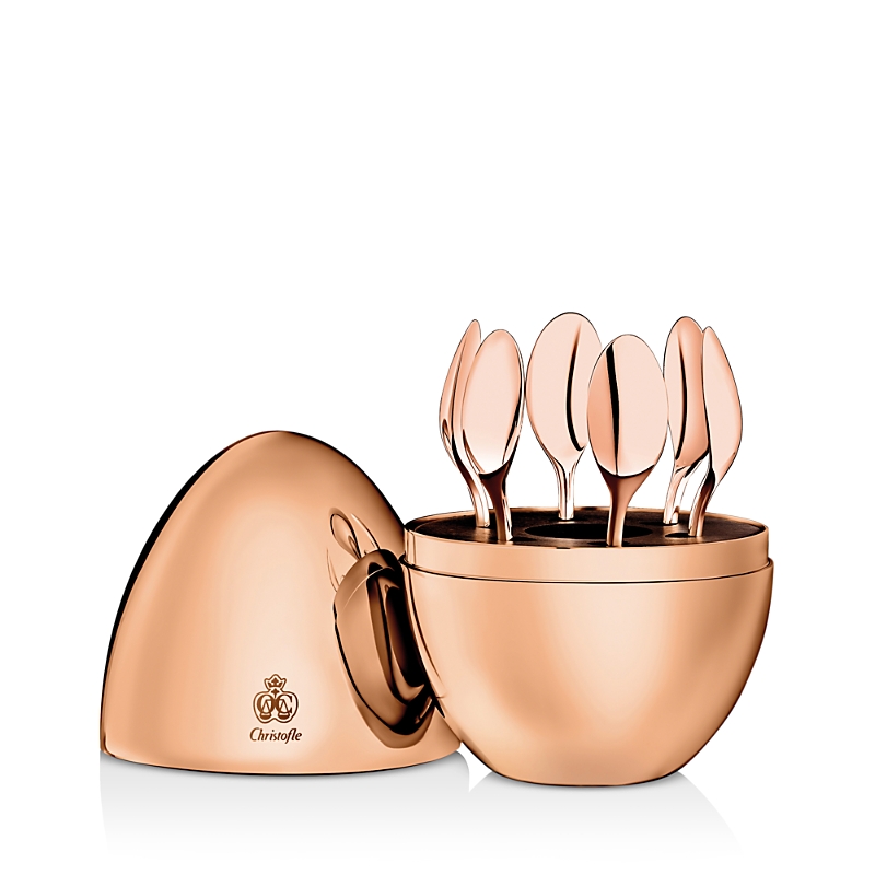 Christofle Mood Espresso Rose-gold Plated Spoons In Rose Gold-plated Egg Set Of Six In Pink Gold