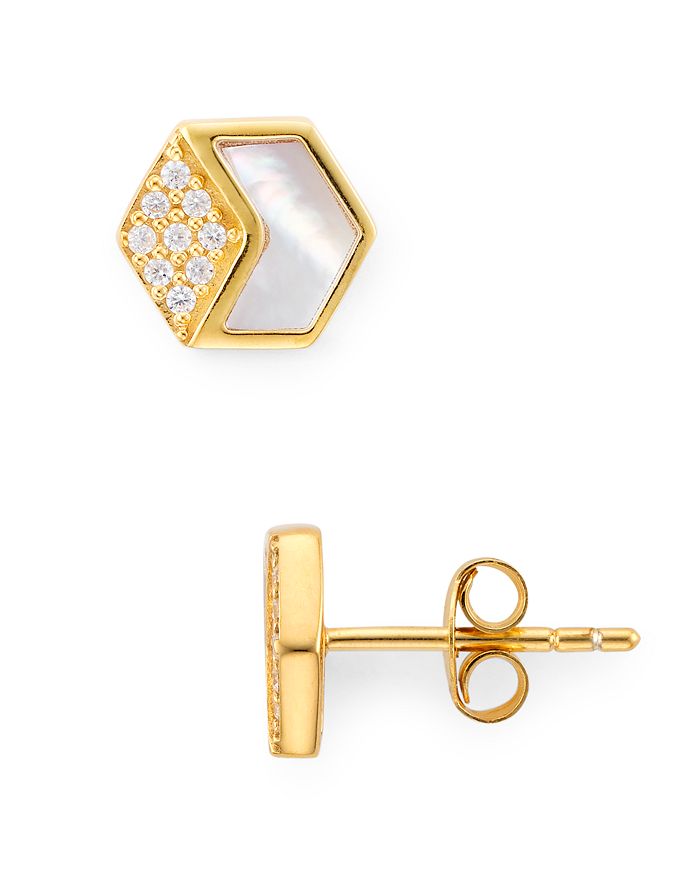 Argento Vivo Hexagonal Stud Earrings In 18k Gold-plated Sterling Silver In White/gold