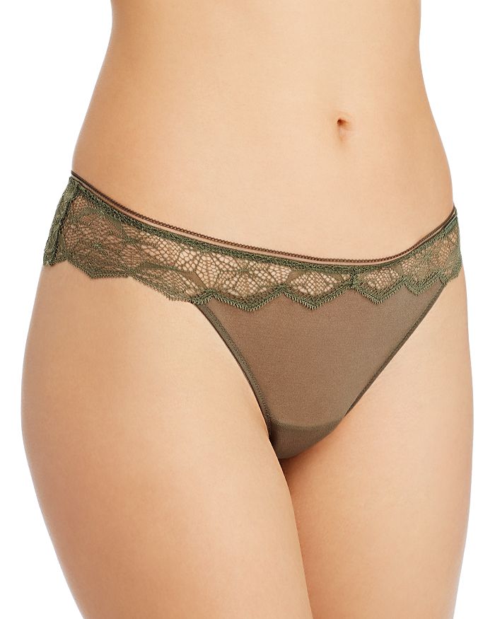 Calvin Klein Starquilt Lace Thong In Army Dust