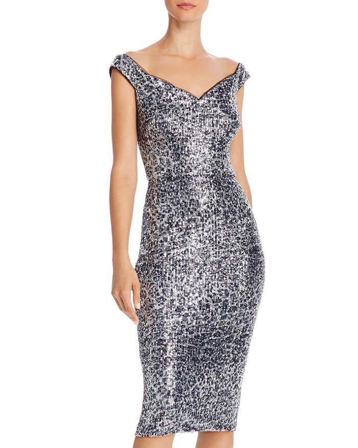 Aqua Sequin Leopard Print Sheath Dress - 100% Exclusive In Champagne/silver